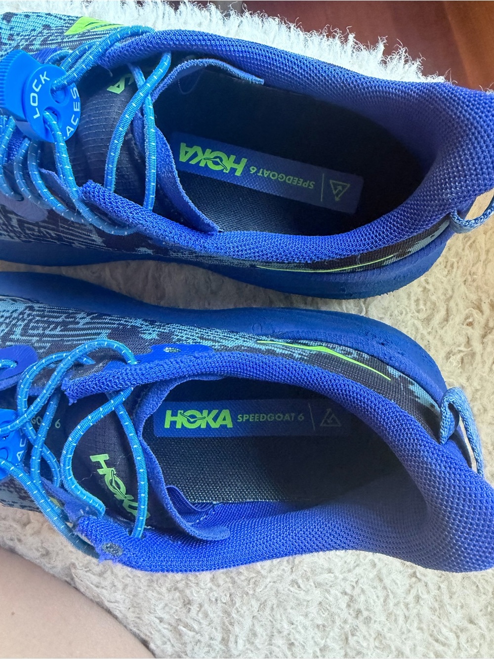 HOKA Kids Blue & Lime Speedgoat athletic Shoes - Picture 6 of 7